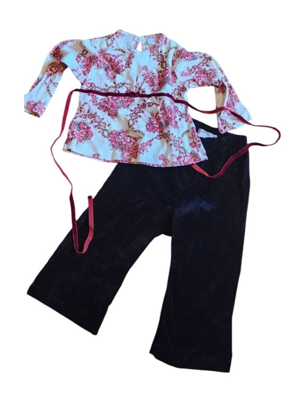 Toddler Girl Baby Nay Cabbage Rose Floral Top velvet Pants Holiday Set Size 3T
